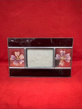 Burnes Of Boston purple Stained Glass Frame with Real Floral Accents